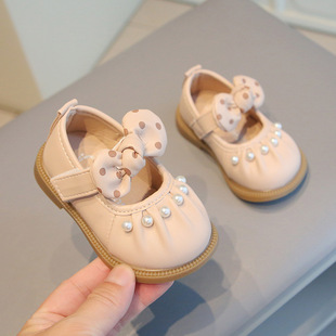 Spring and Autumn Baby Toddler Shoes Baby Shoes Children's Shoes Square Mouth Princess Shoes Single-layer Shoes Breathable Pearl Bow