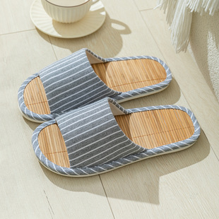 Summer Bamboo Sandals and Slippers for Women Indoor Non-slip Couple Japanese Style Home Vertical Stripe Bamboo Woven Floor Linen Slippers for Men