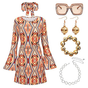 Cross Border 20.23 million Holy Festival 70 s Hippie Disco Costume Gogo Dress Turban dress Two-Piece Set