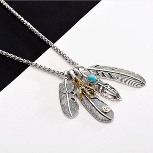 Feather Necklace Men's Trendy Personalized Street Fashion Pendant Hip-Hop Nightclub All-Match Clothes Accessories Women's Long Sweater Chain