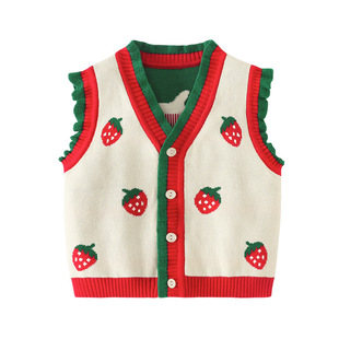 Girls' Knitted Cardigan Vest Baby Baby Spring & Fall Clothing Kidsren's Sweater Outwear Vest Outer Wear Woolen Vest