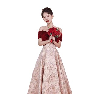 One-Shoulder Toast Dress for Bride 2024 New High-Level Sense Small Summer French wine red Engagement Dress