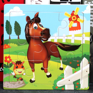 Wooden children's zodiac 9-piece pattern puzzle children's early education puzzle hands-on ability puzzle puzzle puzzle toy wholesale