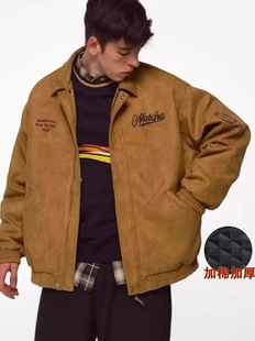 Heavy Suede Quilted Jacket Men's Spring and Autumn Embroidered Design Niche Top American Loose Casual Cotton Coat
