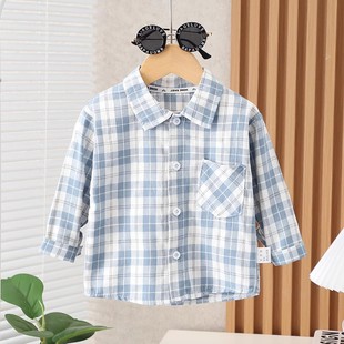 New Boys' Shirt 2024 New Children's Shirt Spring and Autumn Long Sleeve Fried Street Autumn Fashion Striped Handsome Autumn