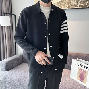 2023 Spring and Autumn Men's Casual Knitted Cardigan Korean Style Slim-fit Lapel Business Trendy All-match Sweater Jacket