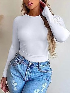 2024 spring and autumn European and American cross-border Amazon long-sleeved shirt round neck stretch bottoming shirt T-shirt top inner women's clothing