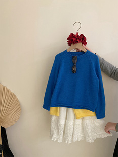 Girls 2025 Summer New Lazy Style Pullover Sweater Top Hollow Lace Cake Skirt Two-Piece Trendy Set