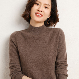 Half-medium turtleneck sweater women's wool autumn and winter thickened new style inner bottoming shirt Western style pullover student knitted loose
