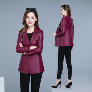 Leather Jacket Women's 2025 New Korean Style Slim Mid-Length Autumn and Winter Women's Pu Large Size Leather Jacket Foreign Trade Wholesale