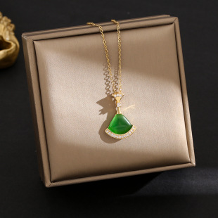 TikTok Same Style Hot Sale Small Skirt Pendant Opal Titanium Steel Collarbone Chain Non-fading Necklace Simple Fashion Jewelry