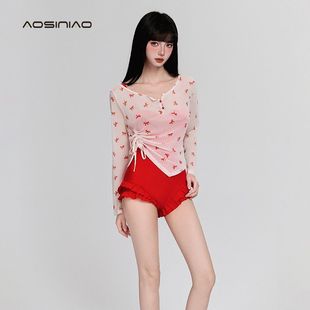 One-piece Swimsuit Women's 2025 New Hot Spring Long-sleeved Sunscreen Sexy Seaside Vacation High-end Sense Conservative Swimsuit