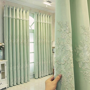 Simple Modern Pastoral Embroidered Window Screen Curtain Finished Living Room Bedroom Balcony Embroidered Screen Curtain Floating Window Floor