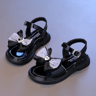 Girls' sandals summer open toe children's bow princess shoes 2024 new medium and big Children Baby soft bottom beach shoes