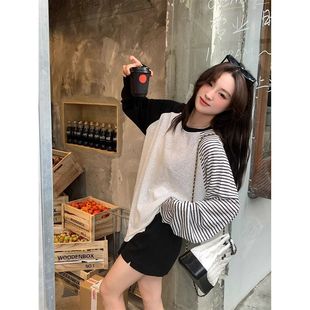 Spring Thin New Style Design Sense Lazy Style Round Neck Striped Sunscreen Long Sleeve Sweater Loose All-match Top Women