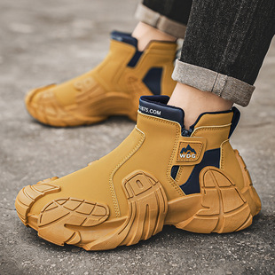 High-top men's shoes 2024 new winter high wear-resistant outdoor work labor protection leisure sports thick-soled dad fashion shoes