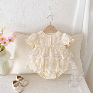 Ins Summer Infant Mesh Bag Baby Girl Full Moon Princess Lace Jumpsuit Newborn Clothes Category a