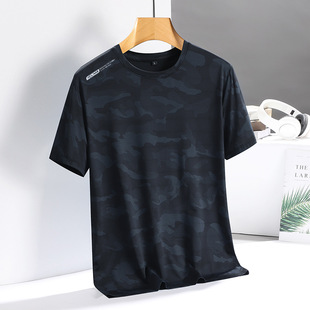 Ice Silk Short-sleeved T-shirt Men's Summer New Large Size Camouflage Men's and Women's Round Neck Quick-drying Thin Casual Half-sleeved T-shirt