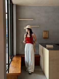 Air Pants Women's Small Pants Covering Meat and Slimming Sagging Wide Leg Yamamoto Pants Cream Mousse Pants Acetate Milk Leather Paper Pants