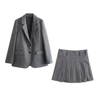 Zatrax2024 Autumn New Loose Pinstripe Suit Jacket High Waist A- line Hip Skirt Women's Skirt Suit