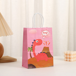 Small dinosaur printed handbag shopping mall gift bag party gift packaging bag Kraft paper bag wholesale