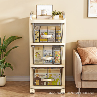 Folding Snack Storage Cabinet Household Bedroom Transparent Installation-Free Storage Cabinet Toy Plastic Double Door Storage Cabinet