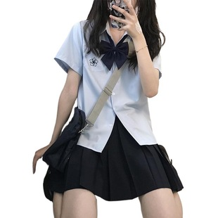 Sakuragi North Original Short-sleeved JK Top White Blue Embroidered Women's Shirt Summer JK Uniform College Style Pure Desire Style Summer
