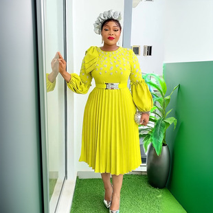 African plus size Women's New dress Commuting Temperament Cross-border Trade Amazon Fashion Crewneck Pleated Skirt