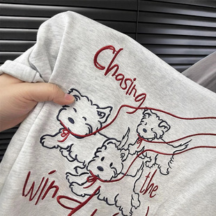 American Style Retro Cute Puppy Embroidered Shoulder Short-sleeved T-shirt Women's Summer Loose Design All-match Casual Top