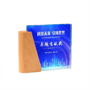 Crystal Trophy Custom Creative Engraving Wooden Medal Competition Metal Five-pointed Star Souvenir Annual Meeting Custom Glass