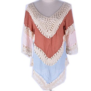 2023 Cross-border European and American Knitted Hand Hook Slub Cloth Beach Blouse Vacation Bikini Blouse Swimwear Outer Blouse
