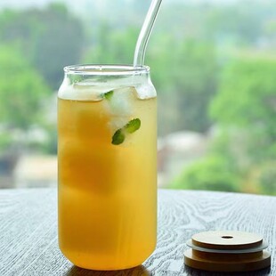 Creative Coke can Net red glass high temperature resistant cup bamboo cover straw Cup ins coffee milk juice cup