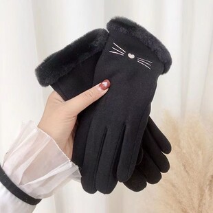 Autumn and winter fleece-lined ladies warm gloves touch screen Korean outdoor German velvet padded imitation rabbit fur gloves wholesale