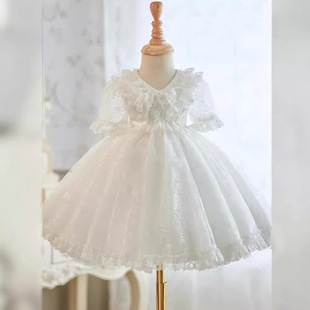 Girls' Dress Princess Dress Foreign Style Entry Luxury Niche High-end Children's Dress Piano Playing One Year Old White Dress