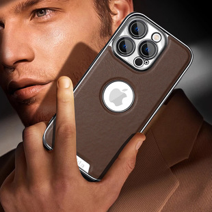 iPhone16promax Electroplated Phone Case for Apple 15 Mecha Leather Pattern Full Coverage 14 Drop-Resistant Protective Case
