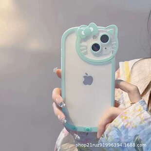 Hellokitty Hello Kitty iPhone15 Lens Ring Macaron Phone Case Cartoon Transparent Material Case