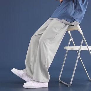 Легкие брюки из ледяного шелка мужские прямые толстые, более свободные летние тонкие эластические брюки с широкими ногами