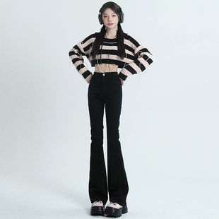 2024 Fall/Winter fleece-lined Thickened Micro-Lar Jeans Women's New High Waist Elastic Slim Slim Slim Look Small Horseshoe Pants