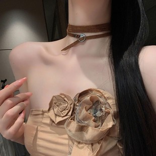Vintage Flower Sun Star Button Stitching Plush Choker Necklace Niche Light Luxury Cold Style Elegant Necklace Chain