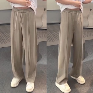 2025 new summer ice silk drape silky straight trousers men's trendy simple fashion loose anti-wrinkle casual pants