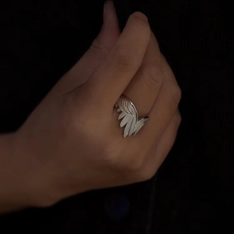 Angel and Devil Wings Couple Thai Silver Ring European and American Cross-border Jewelry Personality Open Ring Factory Direct Supply