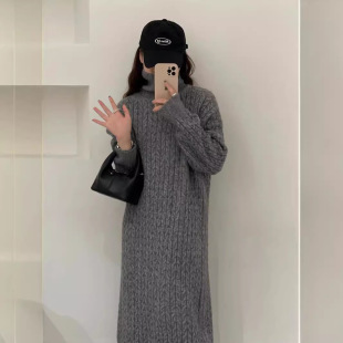 2024 Autumn and Winter New Super Thick plus size Sweater Women's Long Twist Retro Turtleneck Knitted Loose Base Shirt Women