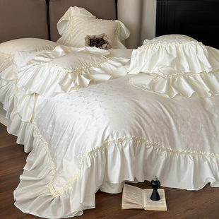 Korean style ruffled 140 long-staple cotton four-piece cotton satin bed sheet quilt cover cotton jacquard girl bedding