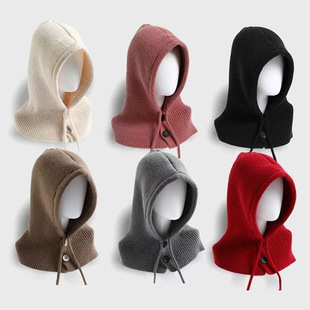 South Korea Balaclava Hat Women's Winter Warm Hat Scarf One-piece Couple's Ear Protection Wool Knitted Hat