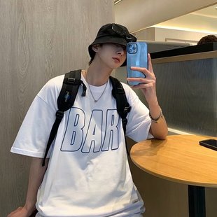 Summer short sleeve T-shirt men's ins fashion brand round neck loose all-match top Hong Kong style trendy casual simple half sleeve t-shirt