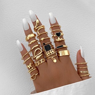Cross-border Hot Butterfly Love Opening Multi-joint Ring suit 22-piece Set Women's Personality Niche Design Ring