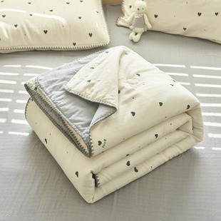 Class A 100 cotton double-layer yarn soybean fiber summer quilt cotton summer cool quilt single air conditioning quilt big bed four-piece set