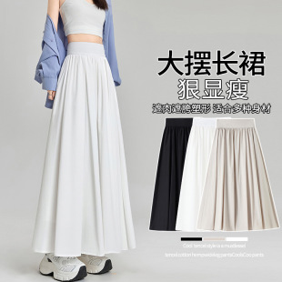 Real Shot Suit Pleated Skirt Women's Spring and Summer 2025 New High Waist Slimming A- line Umbrella Skirt Large Swing Long Skirt