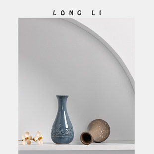 Longli Ceramic Vase ins Simple Japanese-style Home Living Room Entrance Ornaments Decoration Soft Dried Flower Hydroponic Flower Set