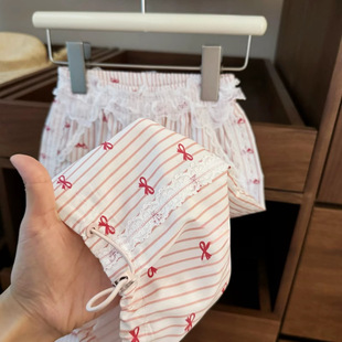 [salty lemon seven] super sweet cool South Korea children's clothing girls bow T-shirt foreign style powder overalls fashionable suit tide